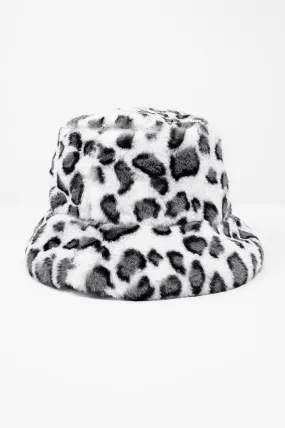 White Bucket Hat In Animal Print