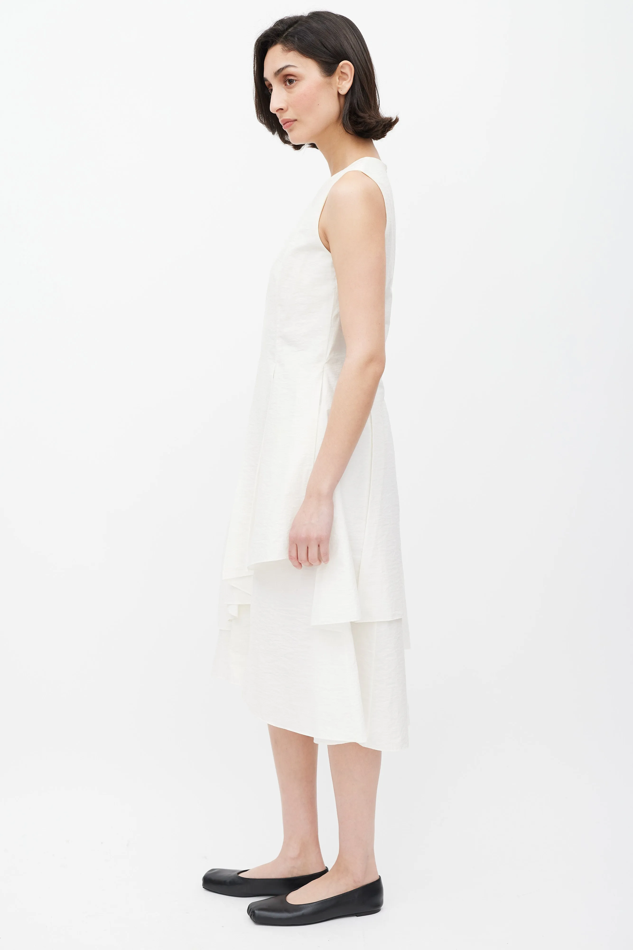 White Pleated Overlay Dress