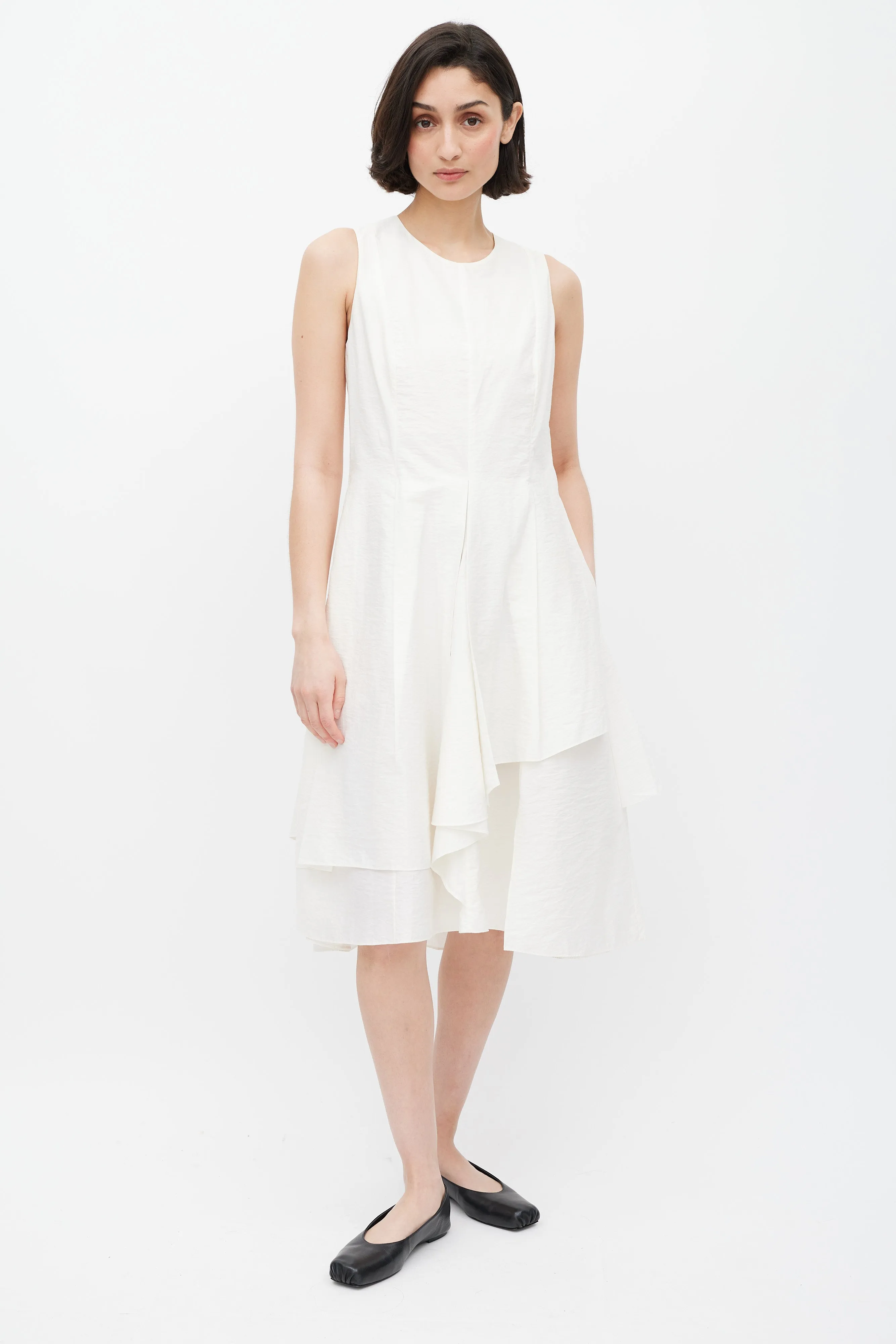 White Pleated Overlay Dress