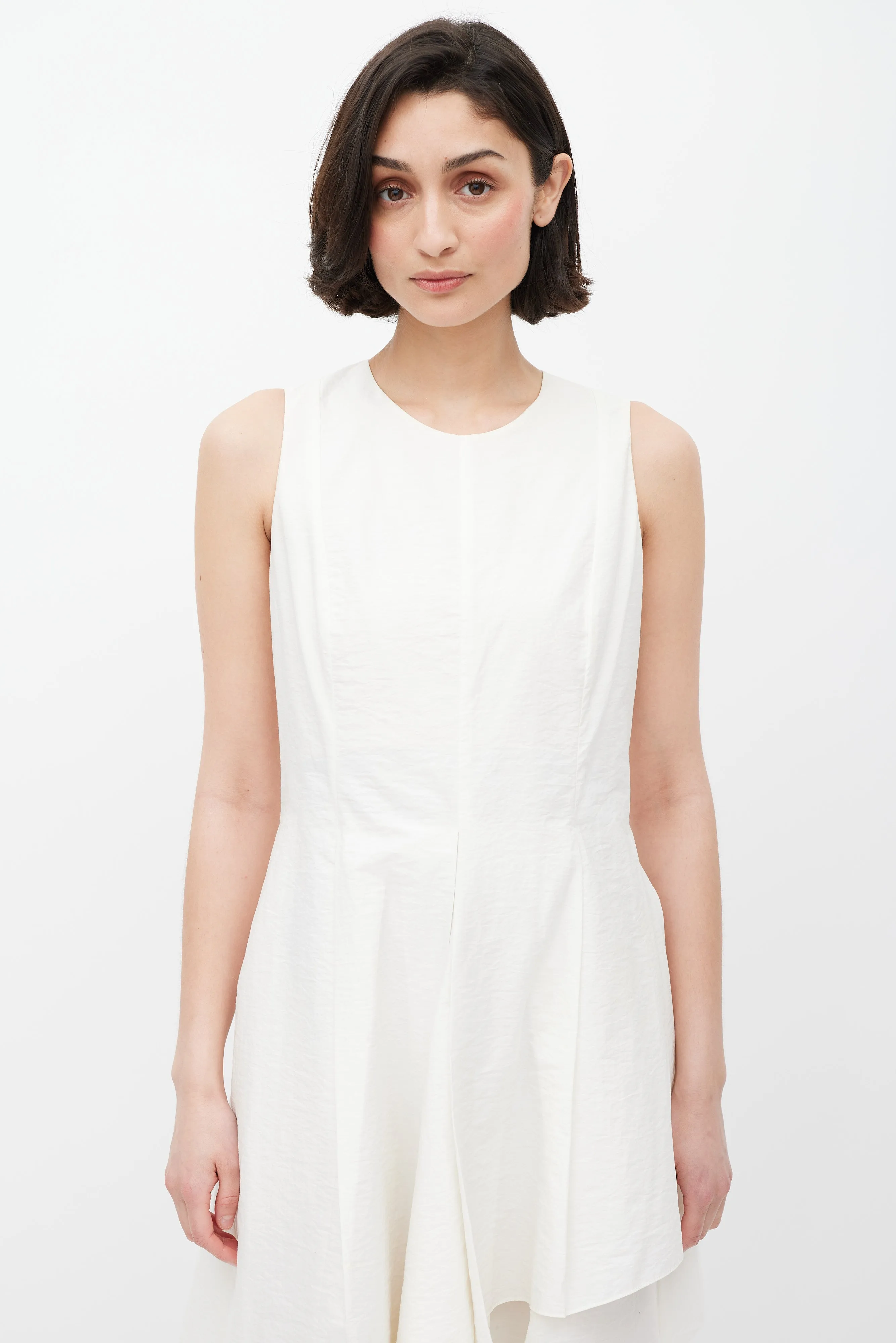 White Pleated Overlay Dress