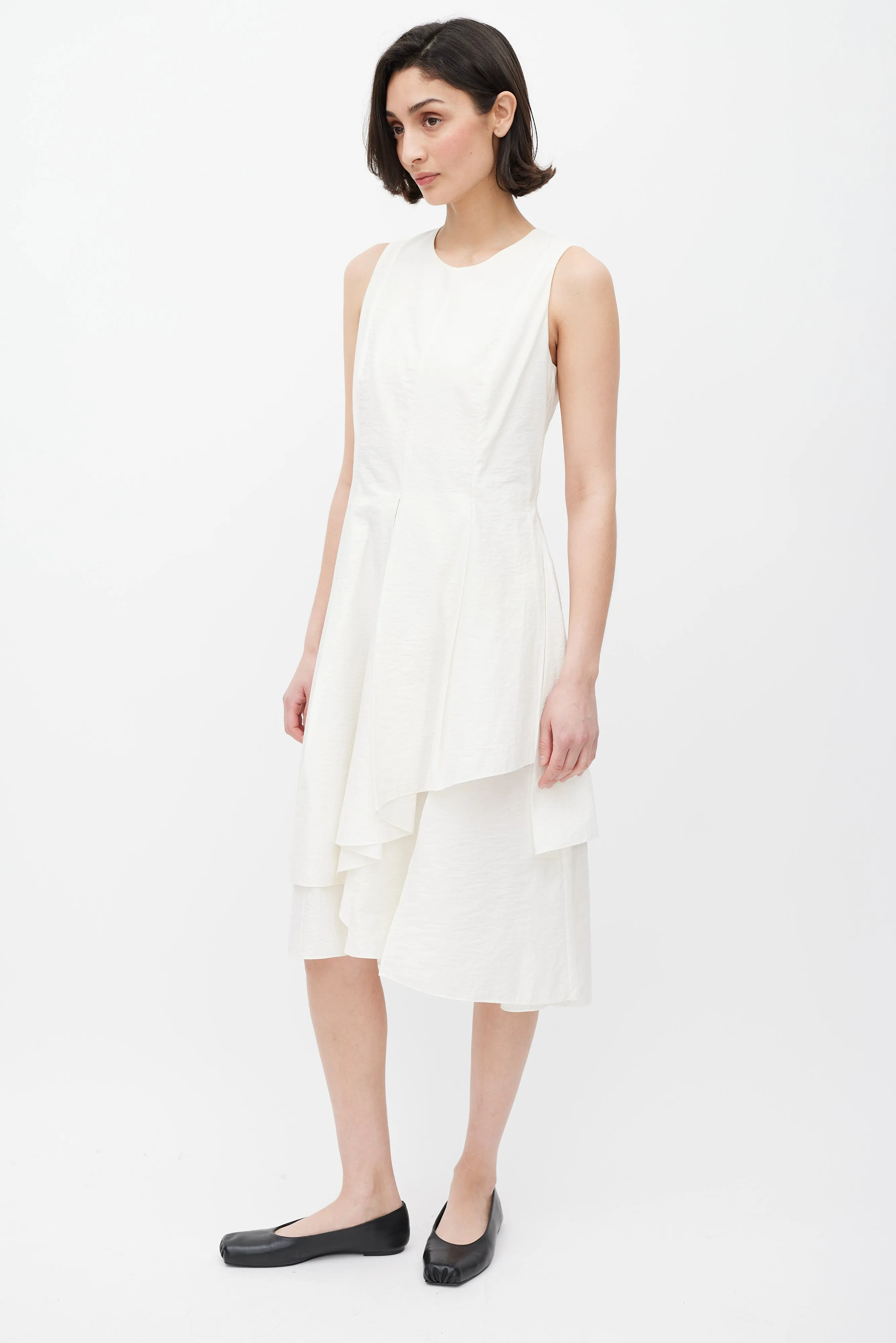 White Pleated Overlay Dress
