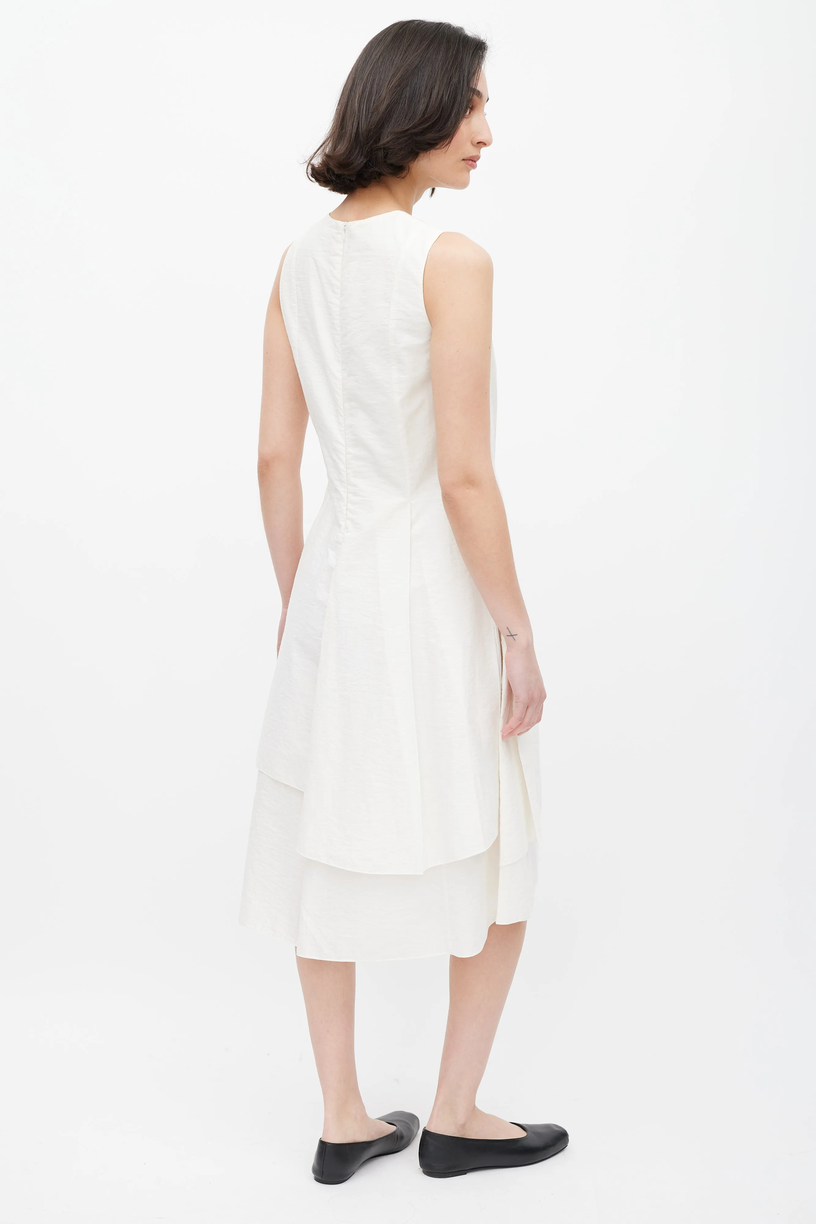 White Pleated Overlay Dress