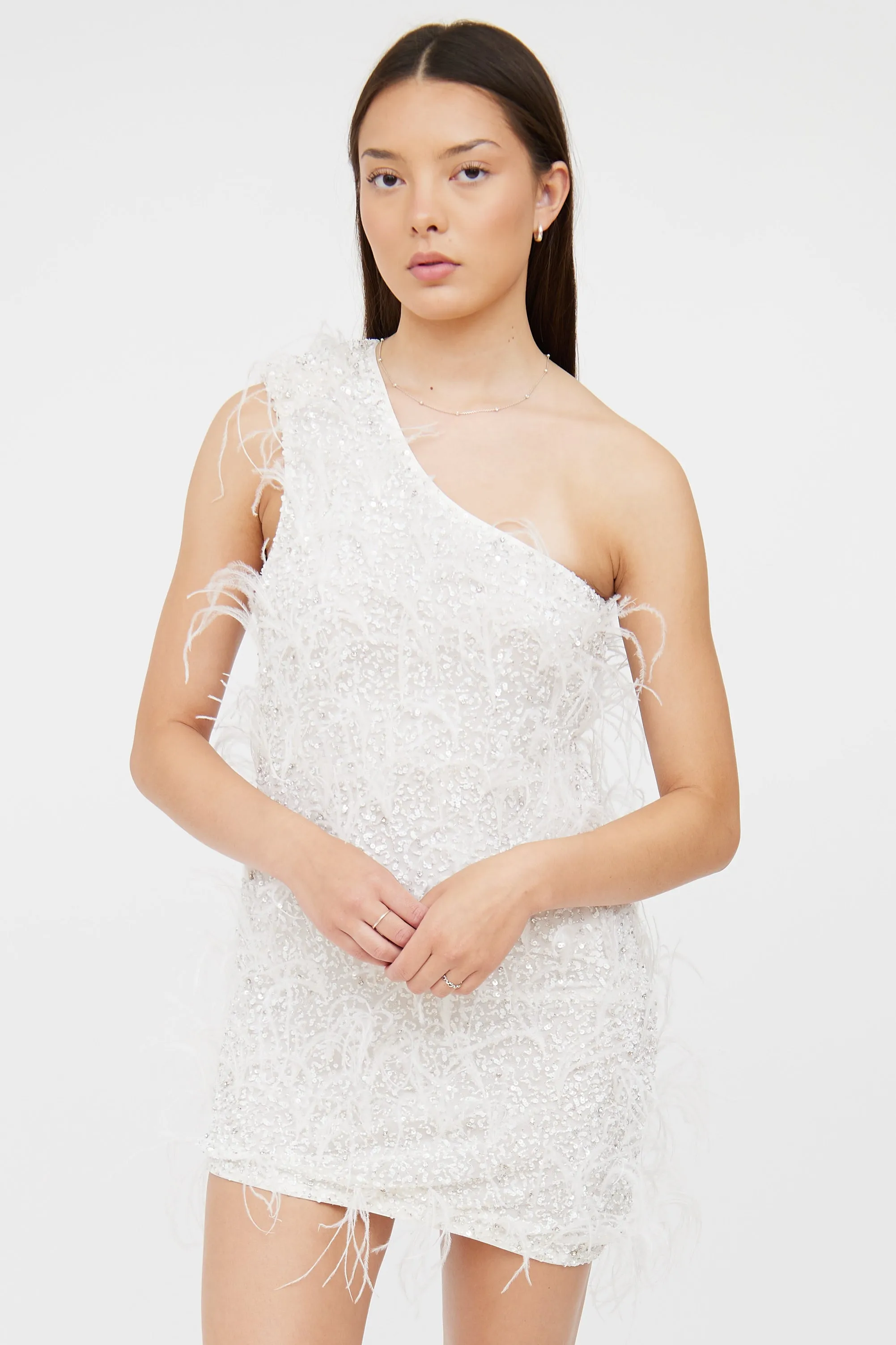 White Sina Feather & Sequin Dress