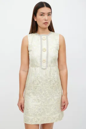 Yellow & Silver Floral Jacquard Dress