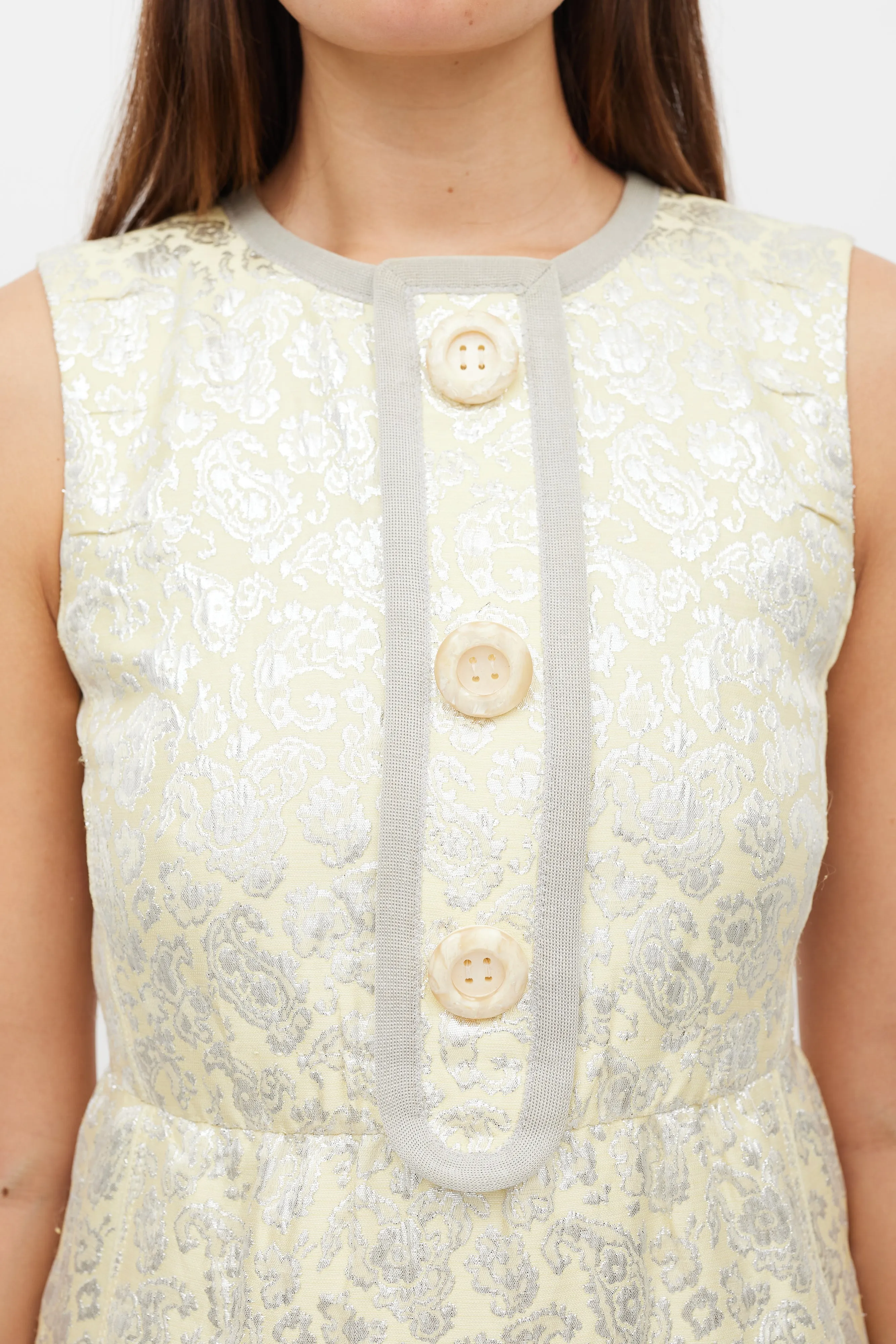 Yellow & Silver Floral Jacquard Dress